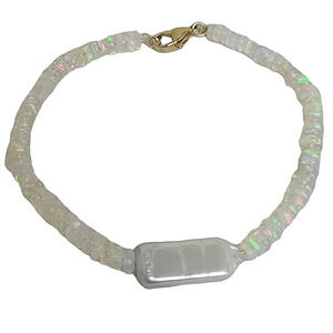 Ethiopian Crystal Opal Freshwater Pearl Bracelet
